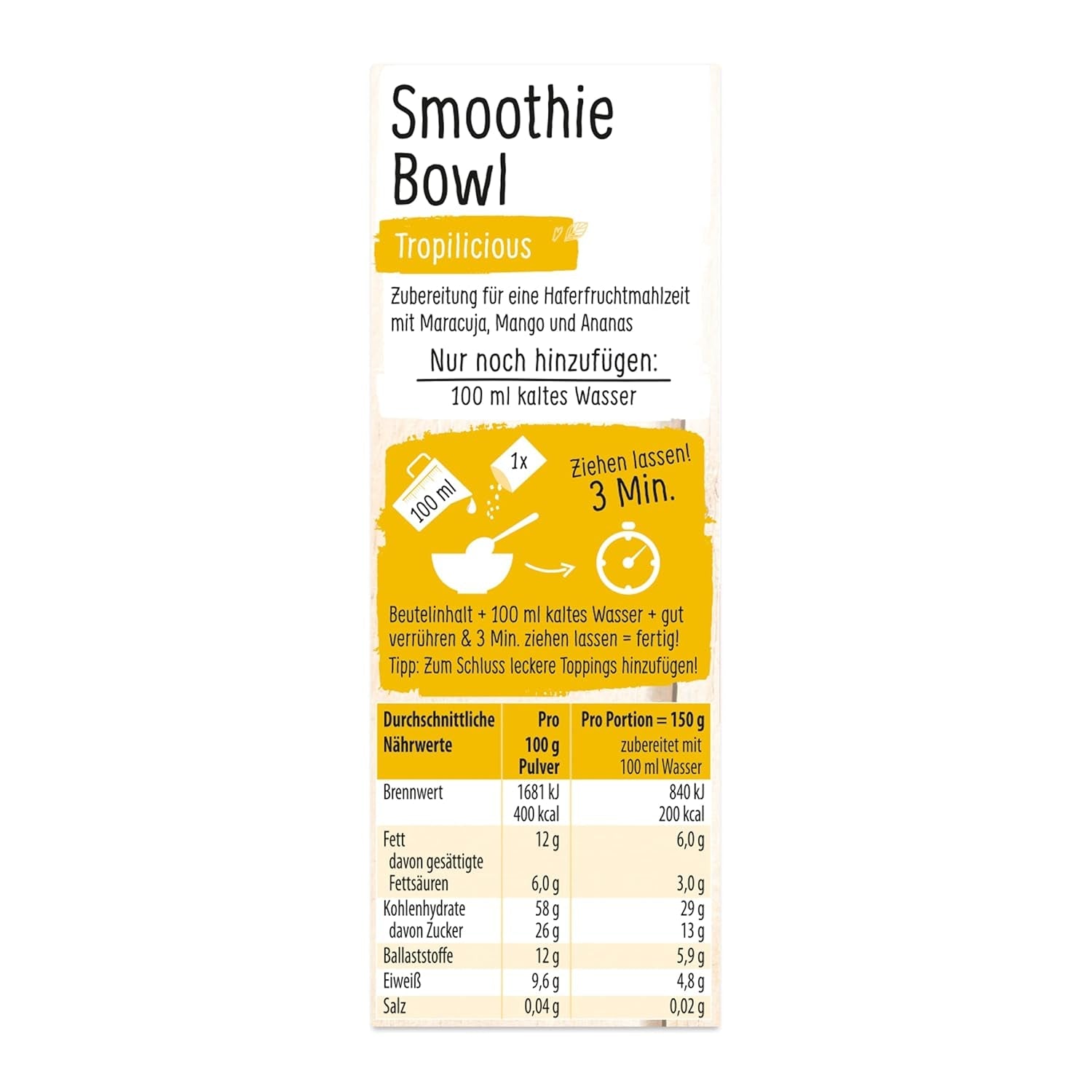 RUF Smoothie Bowl Tropilicious Mango Passionsfrukt Havre Frukost Snack Snabbt och enkelt Vegansk 1 påse x 50 g (förpackning med 3)
