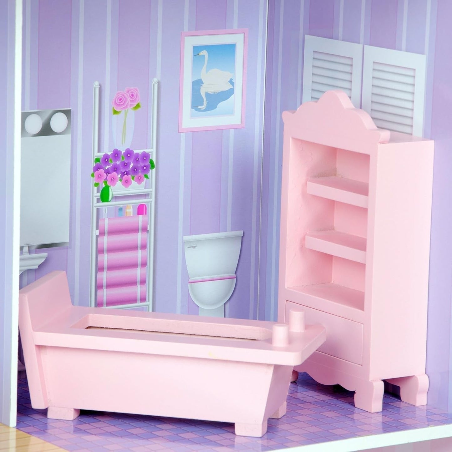 Olivia's Small World Giant Dollhouse, Stort trädockhus med möbler och tillbehör, 3-vånings dockhus för barn, dockhus för 12" dockor, 3 år + Naty Shop Dollhouses