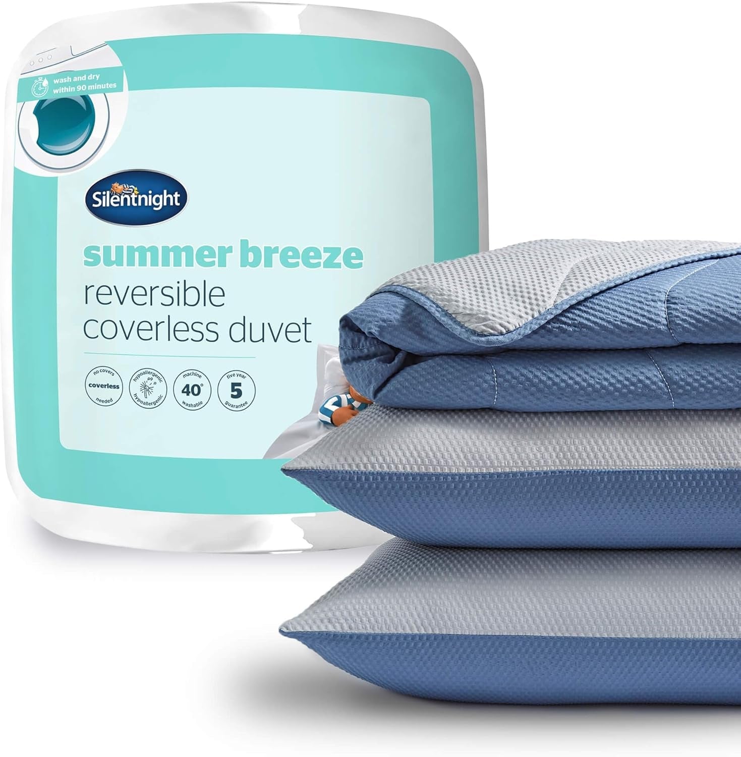 Silentnight Summer Breeze Täcken för enkelsäng, 2,5 Tog, Lätt sommar Täcken, Perfekt för varma nätter och varma sovrum, Allergivänlig och maskintvättbar, Enkelsäng, 200 X 135 Cm Täcken och täcken Naty Shop No Cover Grå/Blå dubbelsäng
