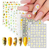 12 ark 3D-effekt Nagelklistermärke UV-härdande Långvarig Blomma Nagelklistermärken Gul Vit Daisy Nail Art Stickers