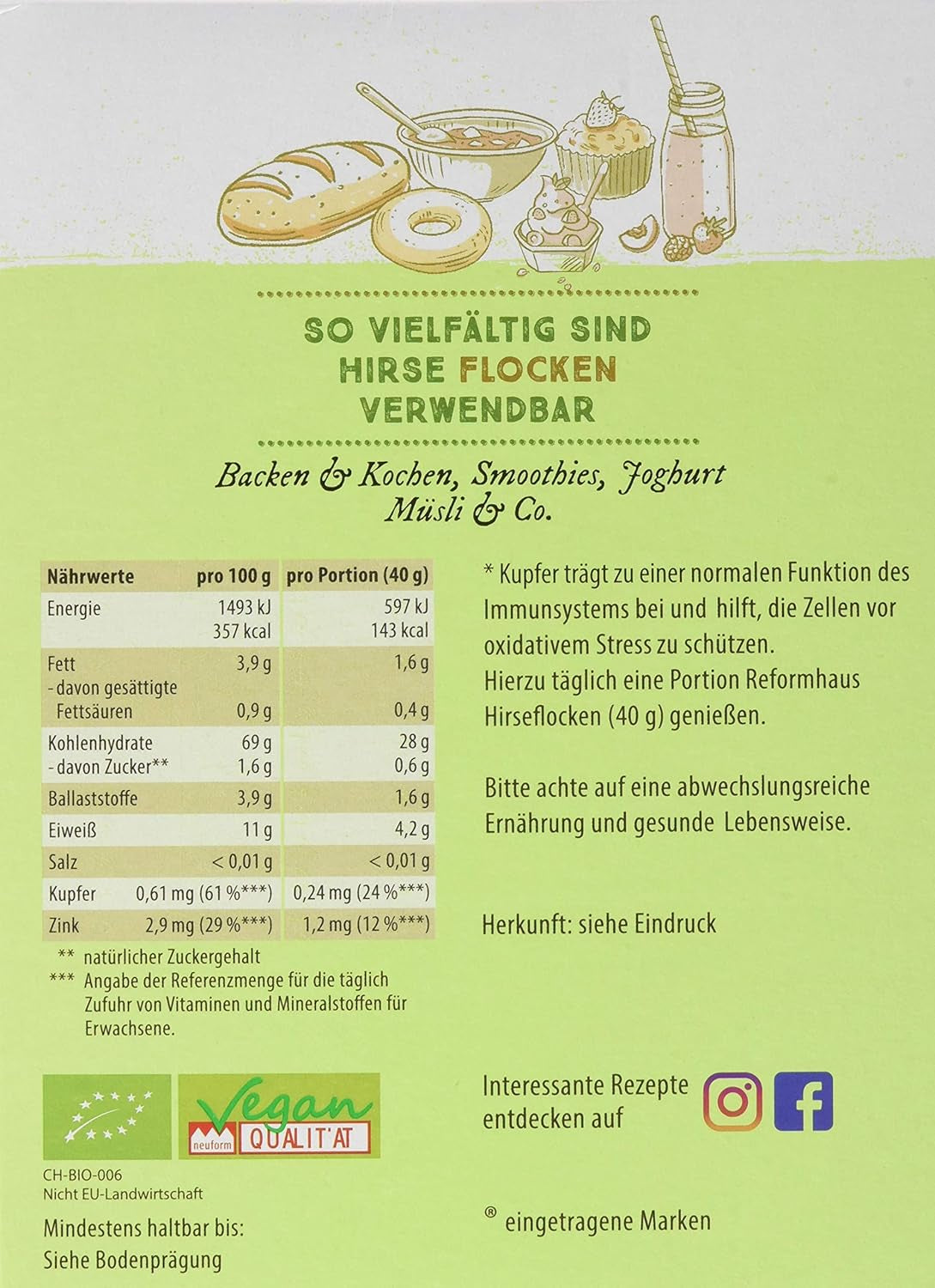 Hirse-Flocken Bio, 6Er Pack (6 X 400 G) Spannmål Naty Shop