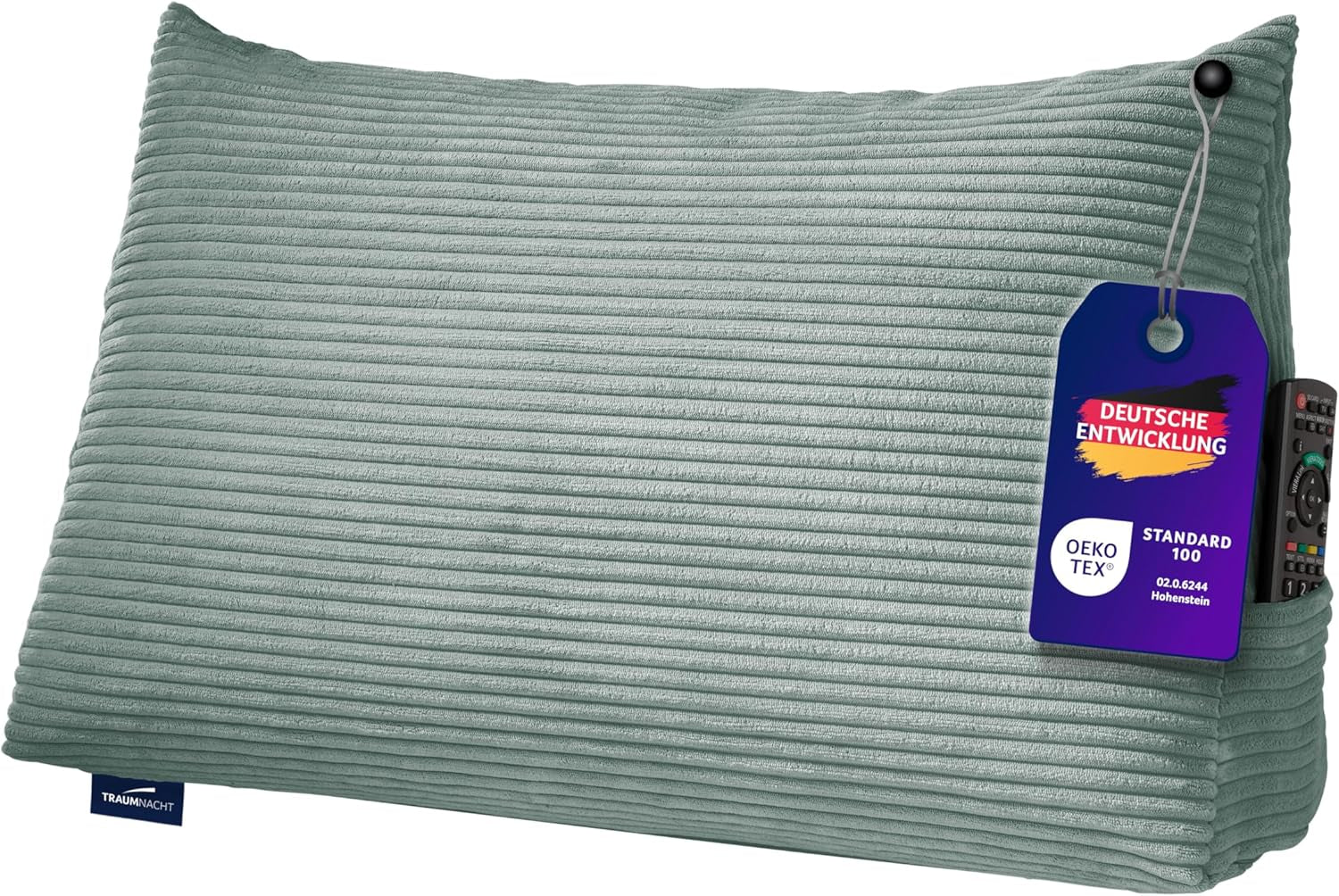 Traumnacht Cosy Ryggkudde, läskudde, 70 x 40 cm beige, avtagbart och tvättbart överdrag av 100 % polyester, praktisk sidficka, Oeko-Tex certifierad, tillverkad enligt tyska kvalitetsstandarder