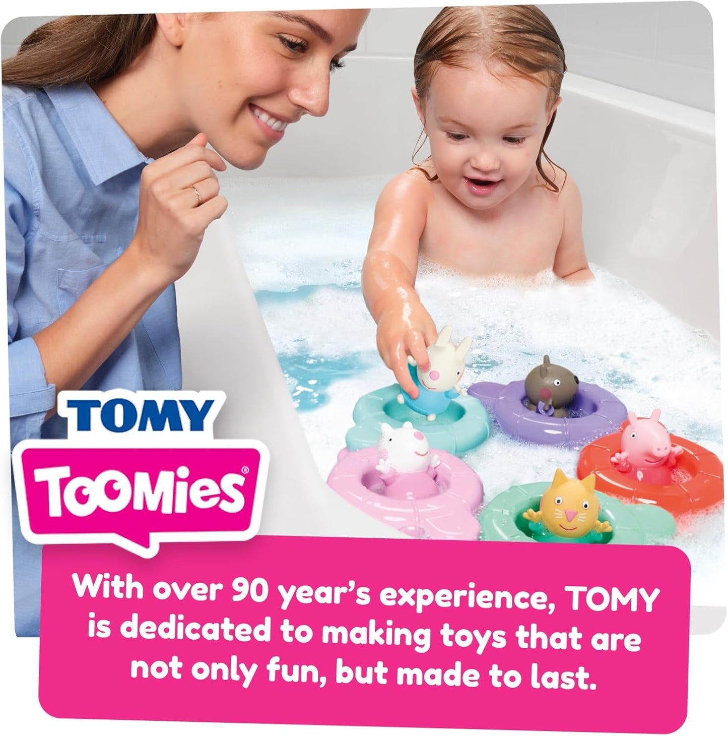 Tomy Toomies Peppas Pool Party - 5 koppar med kopplingsring med 5 leksaker för barn Peppa Pig & Friends Water Squirter - badleksaker +18 månader - Badleksaker för barn och poolleksaker Bebe Toys Naty Shop