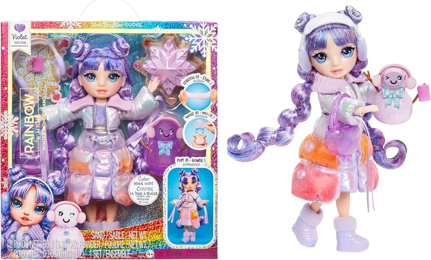 Rainbow High Winter Wonderland - Skyler (blå) - 28 cm Hidden Magic Water Accumulating Snow Fashion Docka med Snowman Set, lämplig för 4-12 år gamla barn och samlardockor Naty Shop Violet (lila)