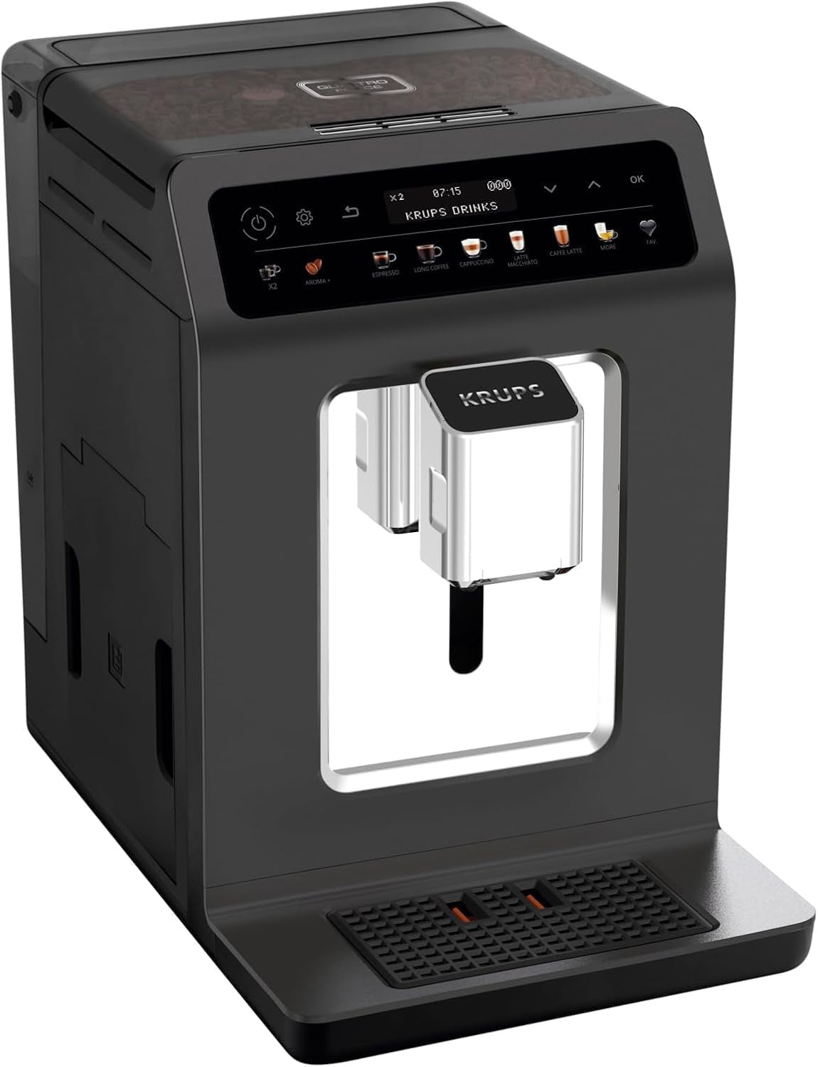 KRUPS Evidence En automatisk espressomaskin med mjölkslang, entrycks cappuccino, 12 specialdrycker, 2-koppsfunktion, färgdisplay, espressomaskin, TÜV-certifikat, svart, EA895N10