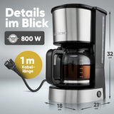 Kaffeespressomaskin med Clatronic®-filter | för 12-14 koppar | Kaffeespressomaskin med filter | Fodral i rostfritt stål | Anti-dropp | Espresso | Kaffeespressomaskin med filter | 800W | KA 3808
