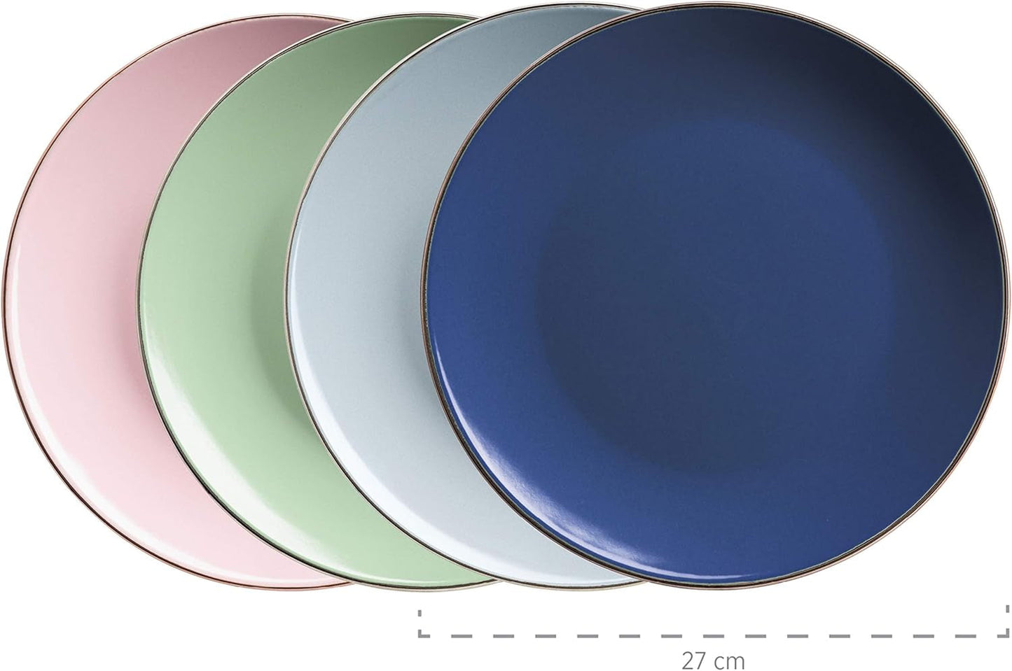 MÄSER 931870 Metallstomme, Modernt servisset för 4 personer med mässingsfärgat ram, 16-delat kombinationsset med coupéformer utan ram, Flerfärgad, Stengods, Pastel'n'Blue