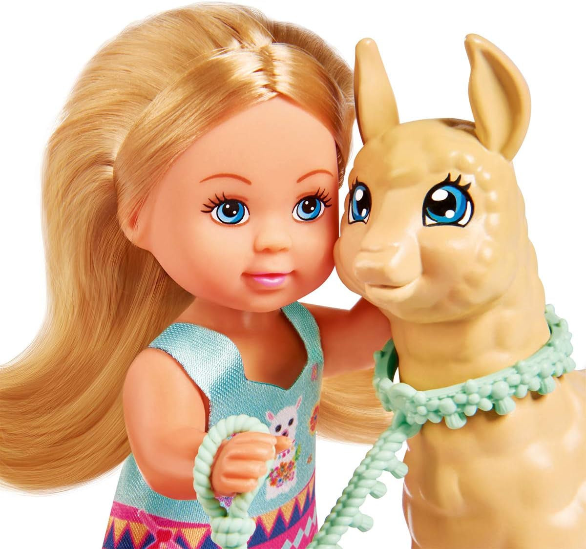 Simba 105733497 - Evi Love Doll i en söt alpackadräkt och koppel, 12 cm, för barn från 3 år och uppåt