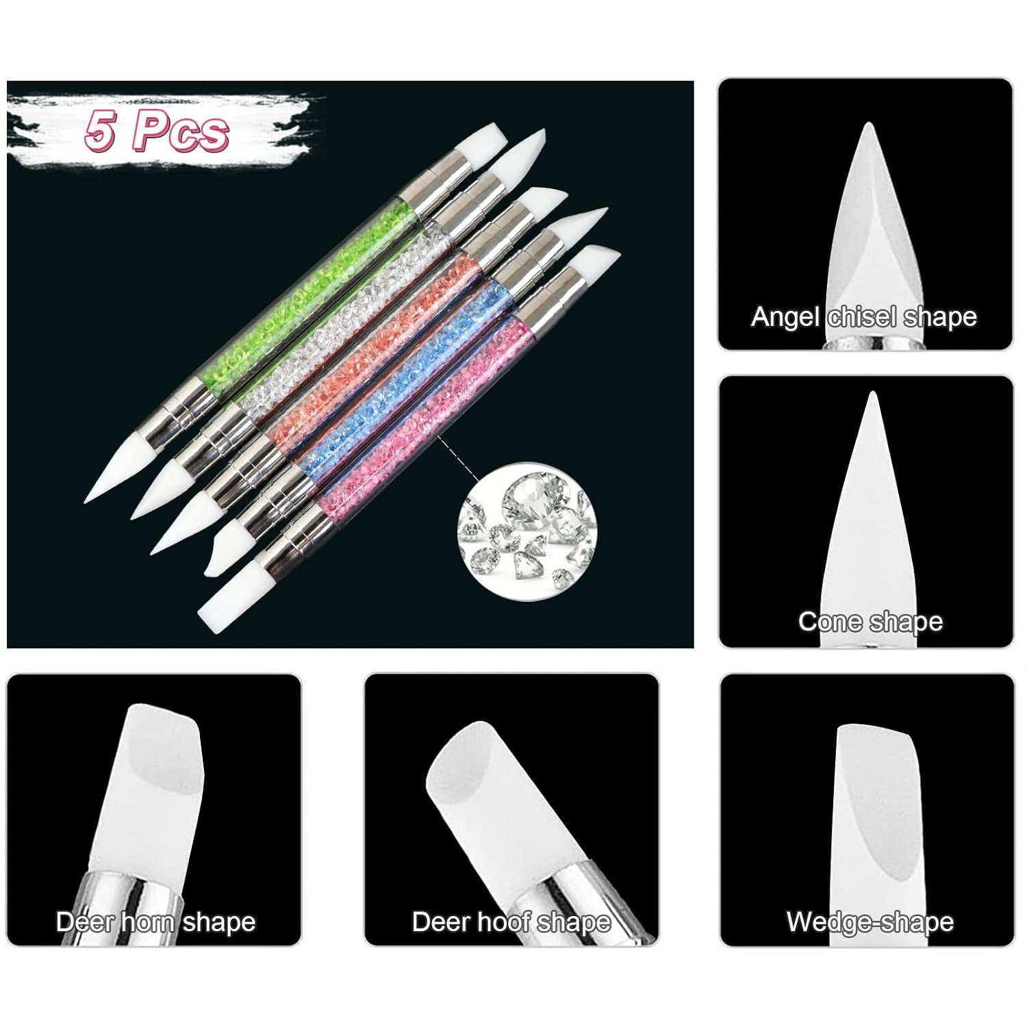Qufiiry 5PCS Silikon Nagel Pinsel, Gel Schnitzen Pinsel, Silikon-Modellier Pinsel Set, Doppel Köpfe DIY Maniküre Werkzeug