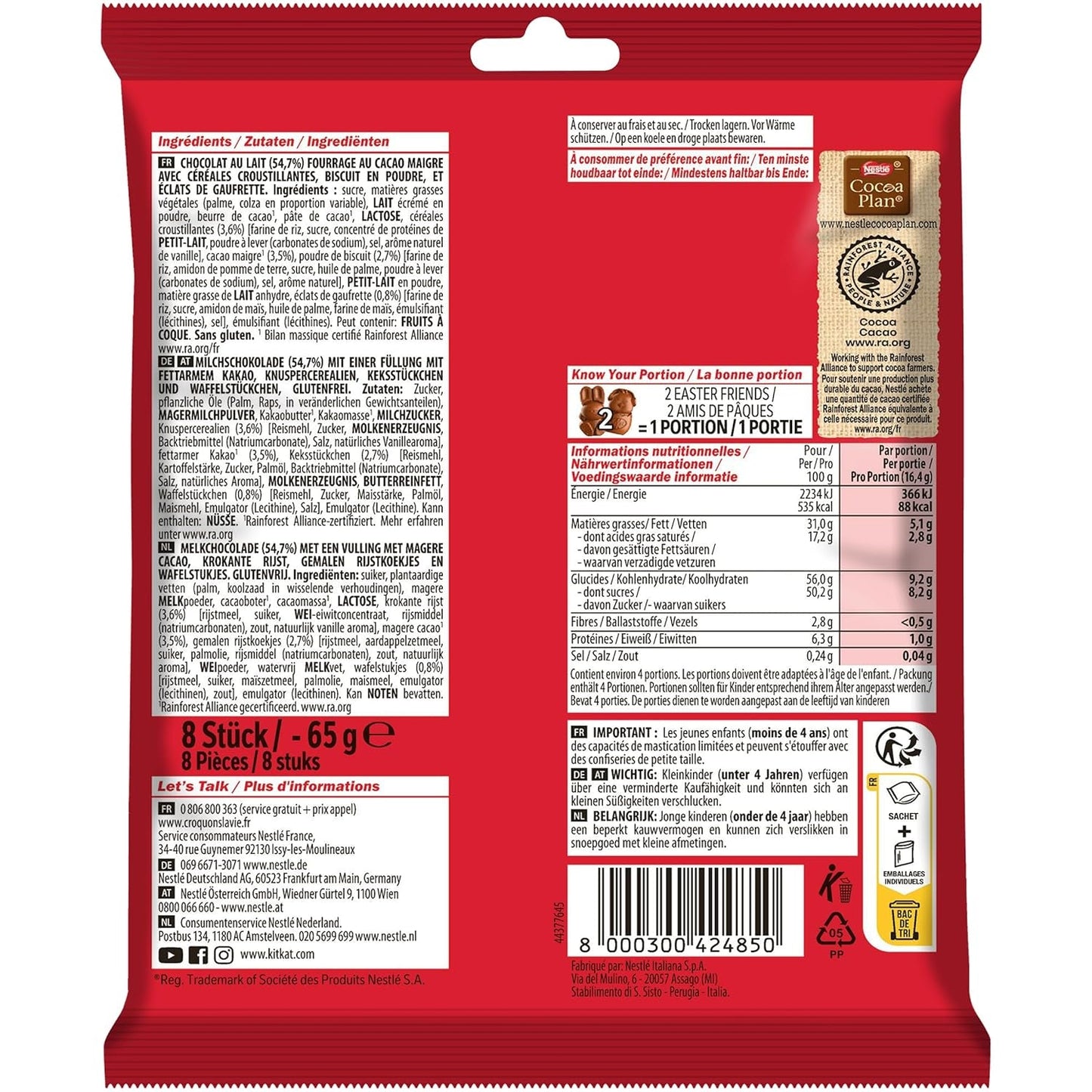 NESTLÉ Easter Friends Mini Mjölkchoklad Påskfigurer med knapriga bitar, förpackning om 2 (1 x 65g)