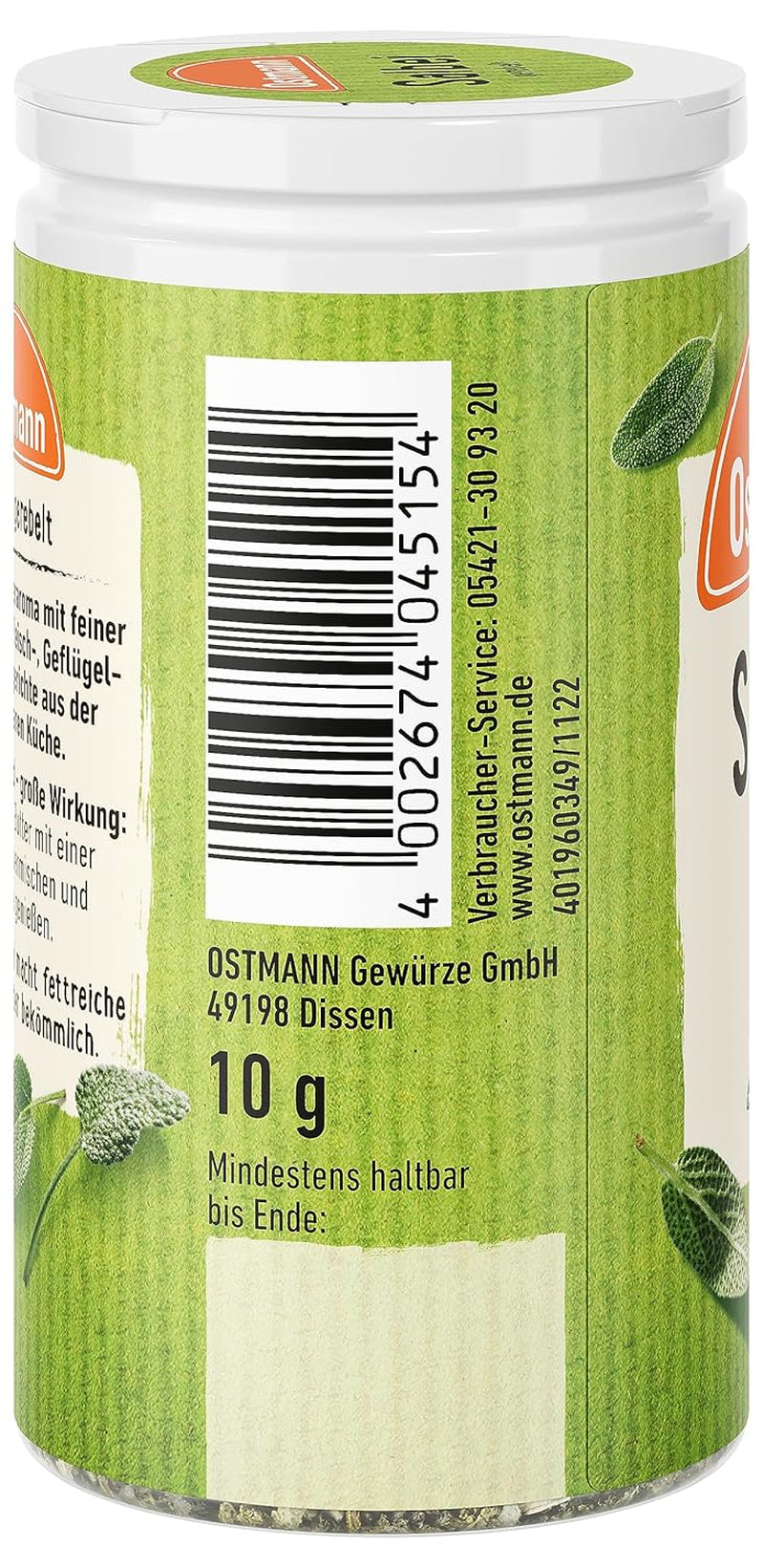 Ostmann Gewürze - Sage gerebelt | Würziges Kräuteraroma für Fleisch- und Gemüsegerichte | 10 g i dosen
