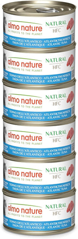 Almo Nature HFC Natural - Våtfoder för vuxna katter - Atlantisk tonfisk - Mänsklig kvalitet, Glutenfri och Monoprotein - 6 x 70g