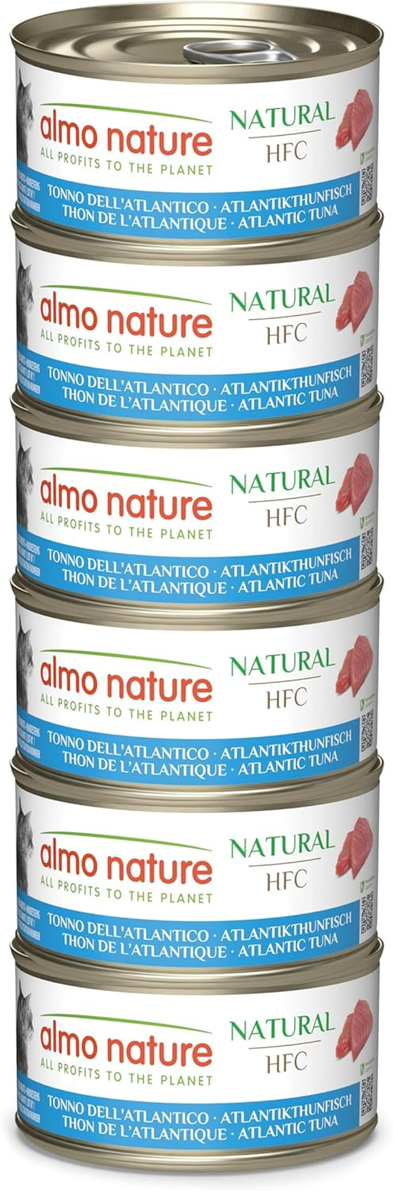 Almo Nature HFC Natural - Våtfoder för vuxna katter - Atlantisk tonfisk - Mänsklig kvalitet, Glutenfri och Monoprotein - 6 x 70g