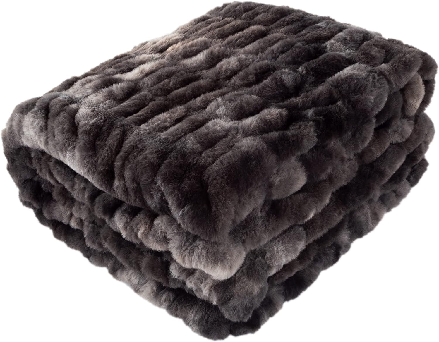 Lavish Home Oversized Gerüschte Faux Fur Filt, 152,4 X 203,2 Cm, Jacquard Faux Fur, Queen Size Throw för sängar och soffor, Grå Lavish Home Sängar och filtar Svart