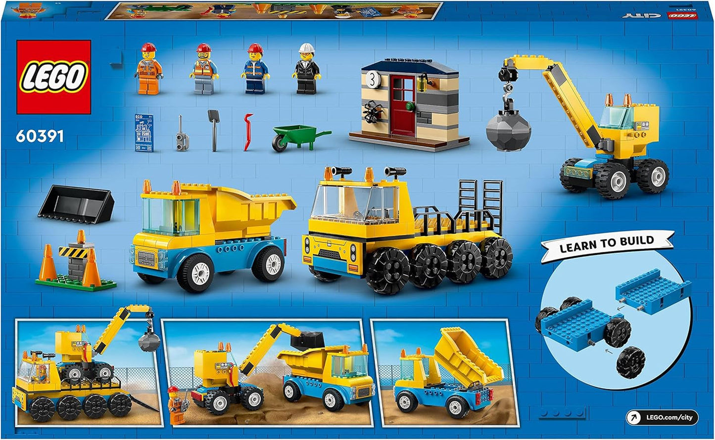 LEGO 60391 City Construction Vehicles and Wrecking Ball Kran, grävmaskin, dumper och transportfordonsleksak, pedagogisk leksak för barn 4 år och uppåt Byggset Besuche den LEGO-Store