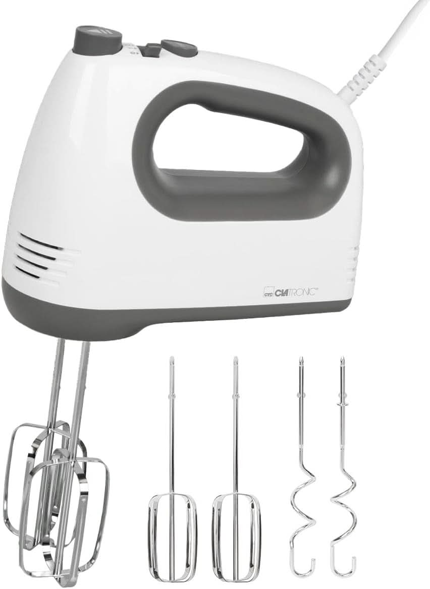 Clatronic Mixer | Kraftvoller 400 Watt-motor | Handmixer | Turbostufe & 5 Geschwindigkeitsstufen | Handmixer | Spülmaschinengeeignete Edelstahlquirle Und -Knethaken | HM 3775 Kitchen Naty Shop Weiß-Grau 400 Watt