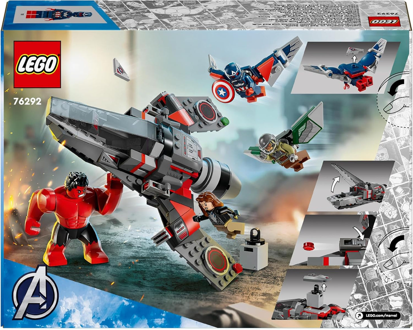 LEGO Marvel-uppgörelse mellan Captain America och Red Hulk Kids Byggbar Jet Set Superhjälteleksak för pojkar och flickor 8 år gammal äventyrsbyggnadsleksak 76292 Byggset Besuche den LEGO-Store