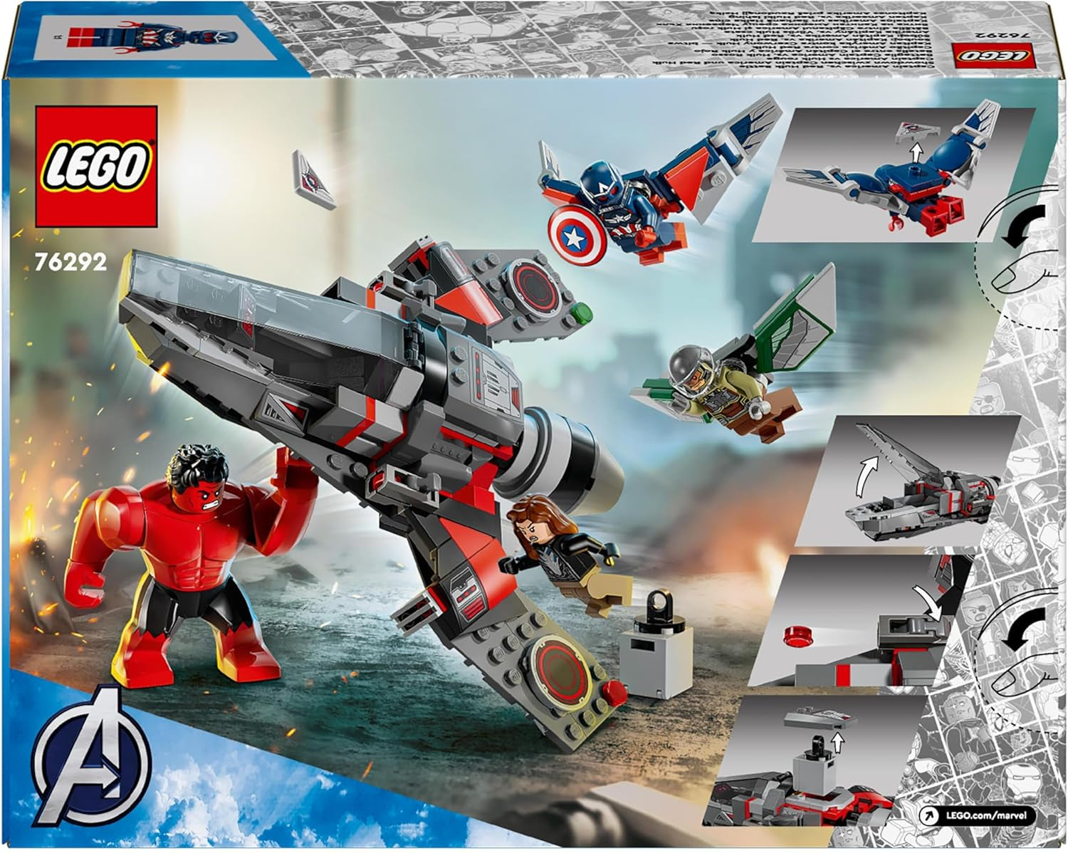 LEGO Marvel-uppgörelse mellan Captain America och Red Hulk Kids Byggbar Jet Set Superhjälteleksak för pojkar och flickor 8 år gammal äventyrsbyggnadsleksak 76292 Byggset Besuche den LEGO-Store