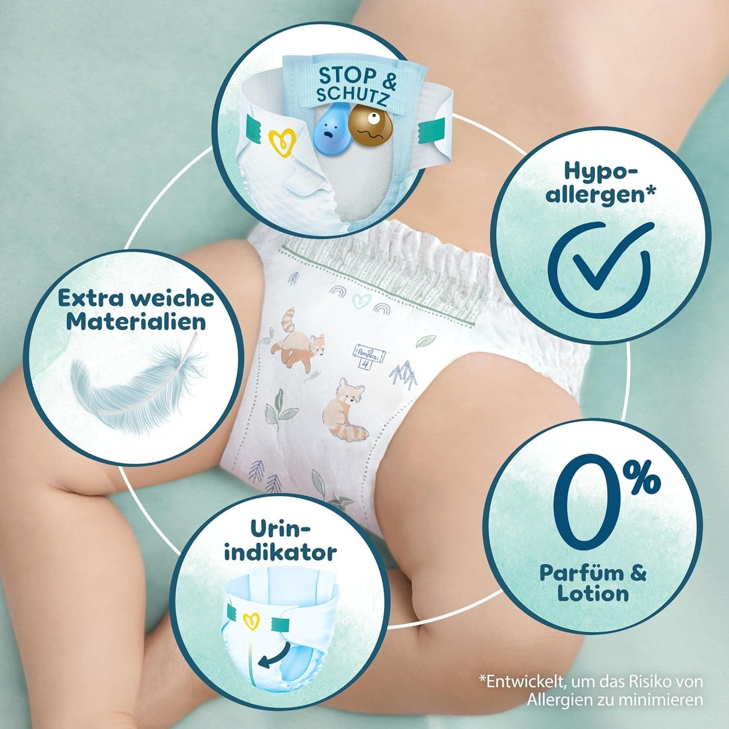 Pampers Harmony blöjor storlek 2, 204 blöjor, 4 kg-8 kg, skonsamt hudskydd med 100 % Pampers skydd