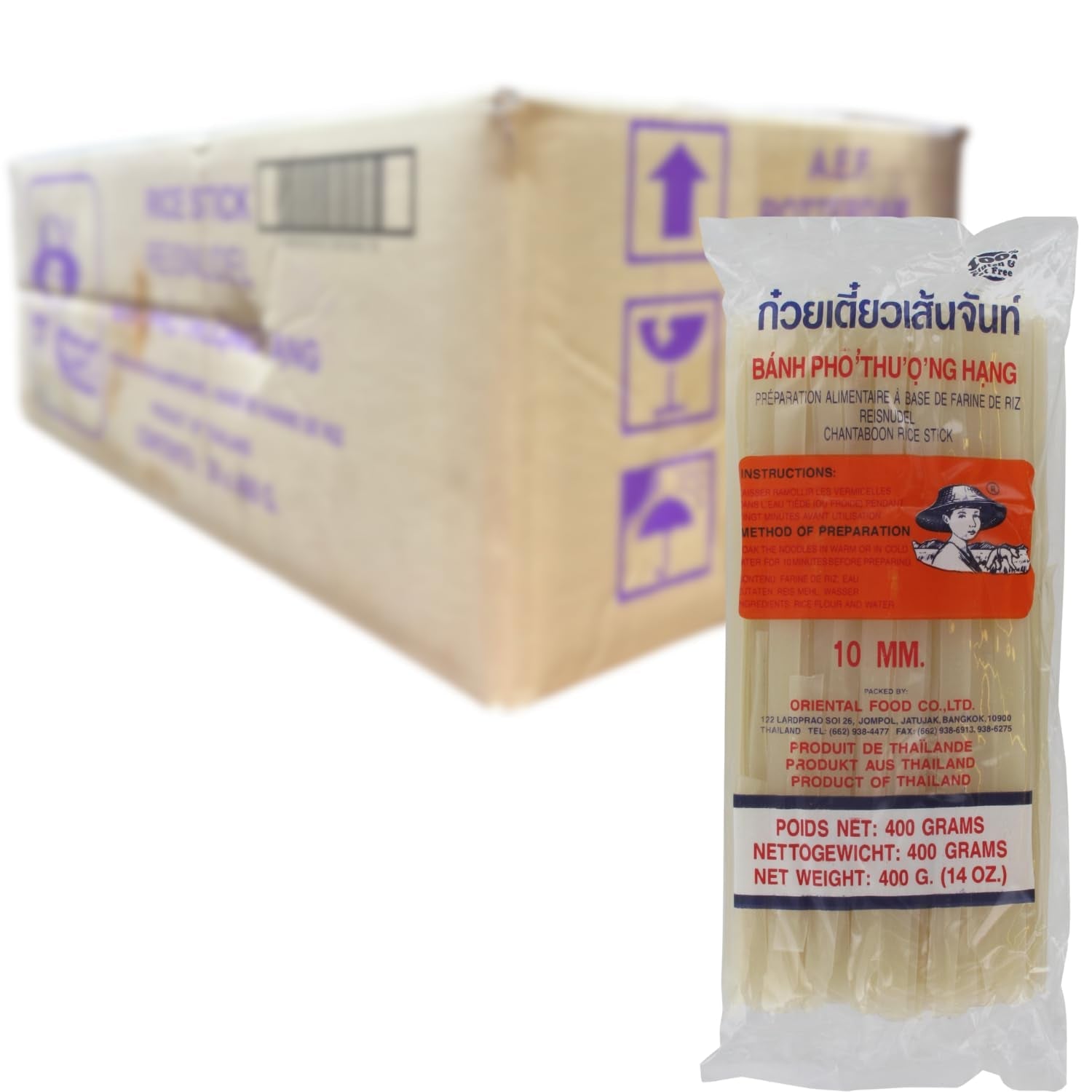 Risnudlar - thailändska, 10 mm breda risbandsnudlar, gjorda av rismjöl, raka - 1 x 400 g