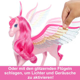 Barbie Pegasus Magic Hide and Seek - Interaktiv leksak med ljus och ljud, 10 tillbehör, Rainbow Wings, för åldrarna 3 och uppåt, HLC41