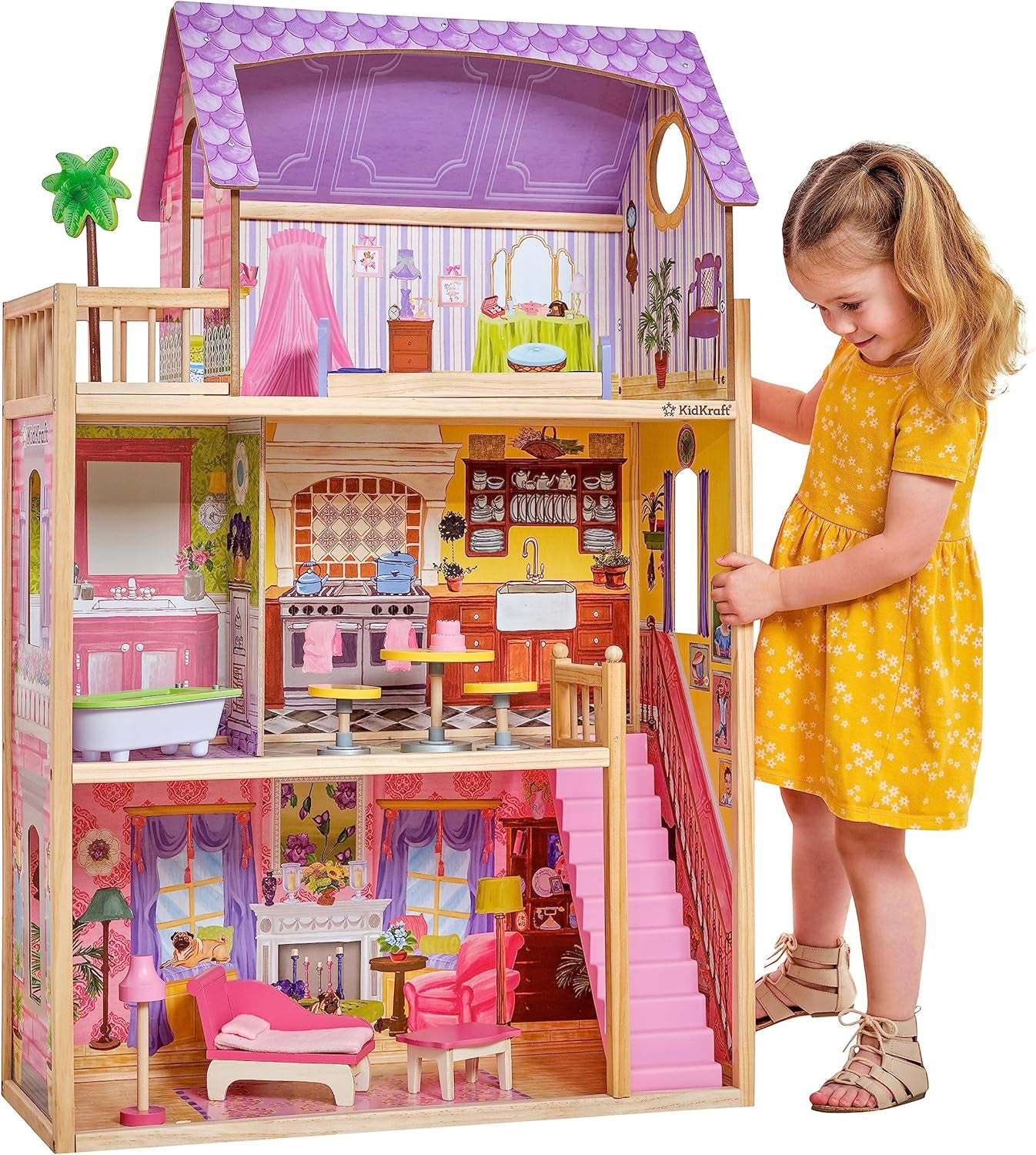 Kidkraft Kayla dockskåp i trä med möbler och tillbehör, 3-nivå lekset för 30 cm dockor, leksak för 3 år gamla, 65092 - exklusivt på Amazon Dollhouses Naty Shop Standardtitel