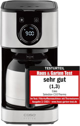 CASO Selection C 10 Thermo Design kaffebryggare – Rostfritt stålhölje, 1,2 l isotermisk karaff (10 koppar), touchkontroller och timer, Aroma PLUS-funktion, permanent filter, anti-droppfilter