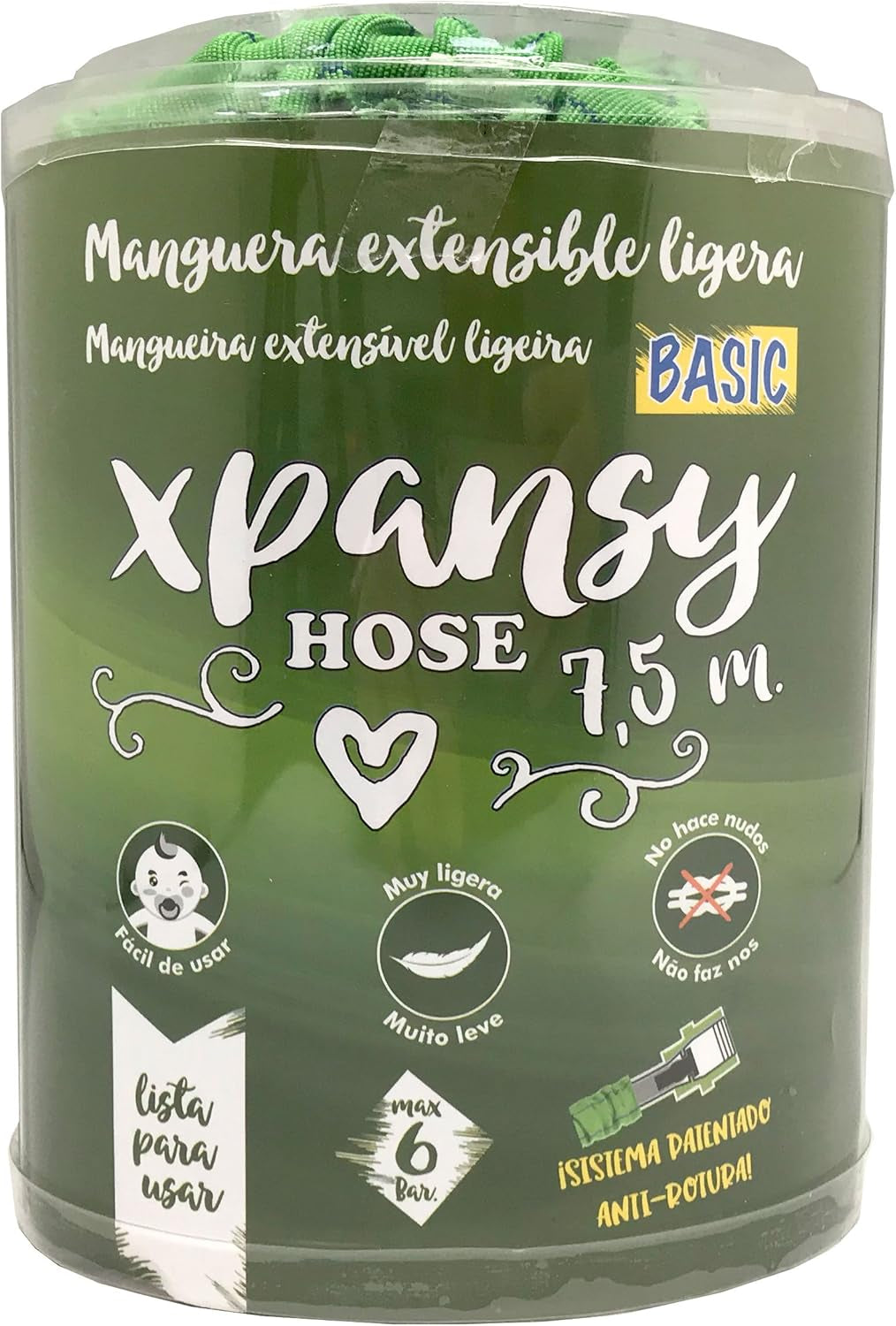 C2607A Hose Basic – Förlängbar slang med vattentryck, grön, 7,5 meter