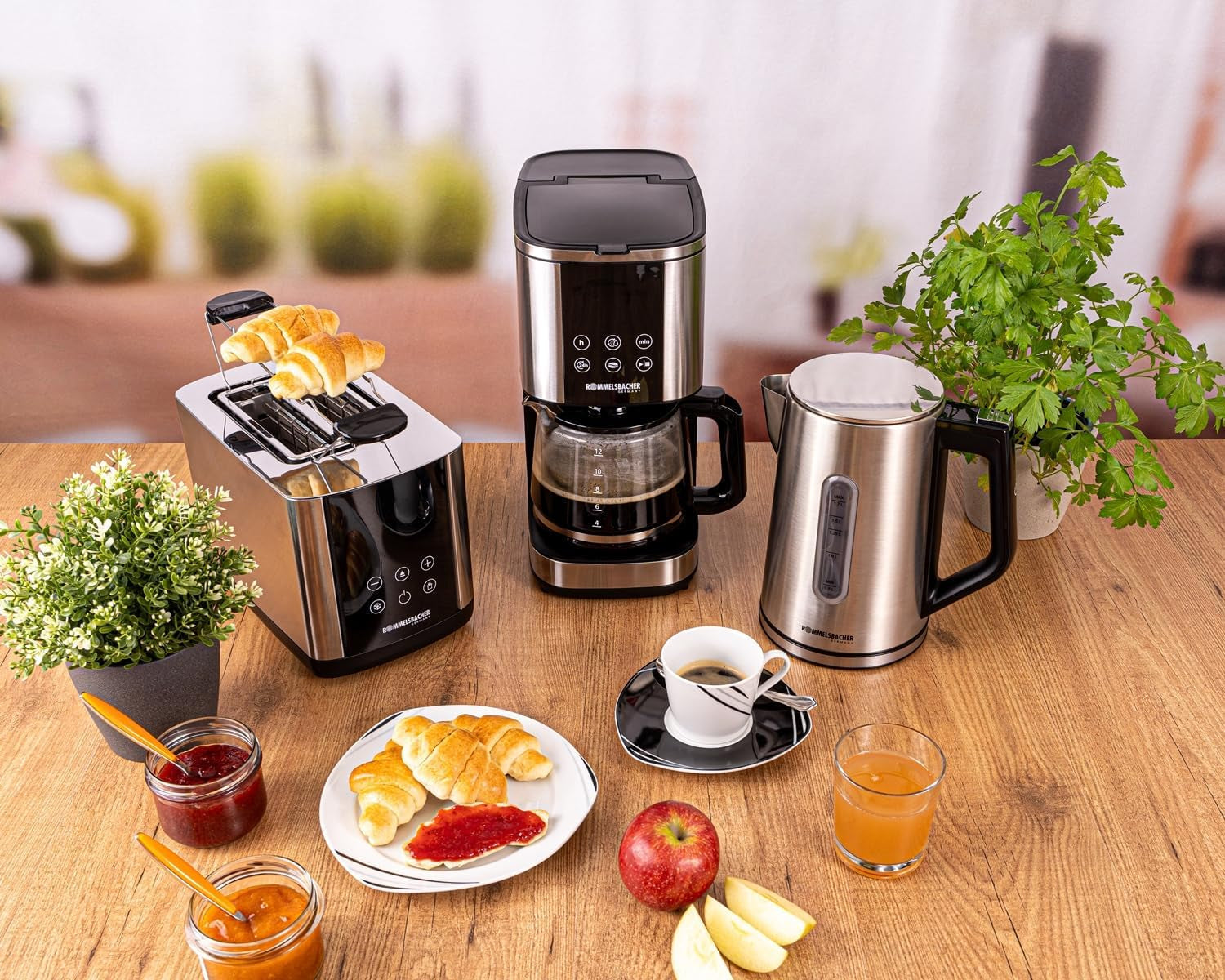 Rommelsbacher FKM 1000 filter espressomaskin - 1,5 liters vattentank för 12 koppar kaffe, glaskaraff, fördröjd start, varmhållningsfunktion, aromfunktion, avtagbar filterhållare 1x4