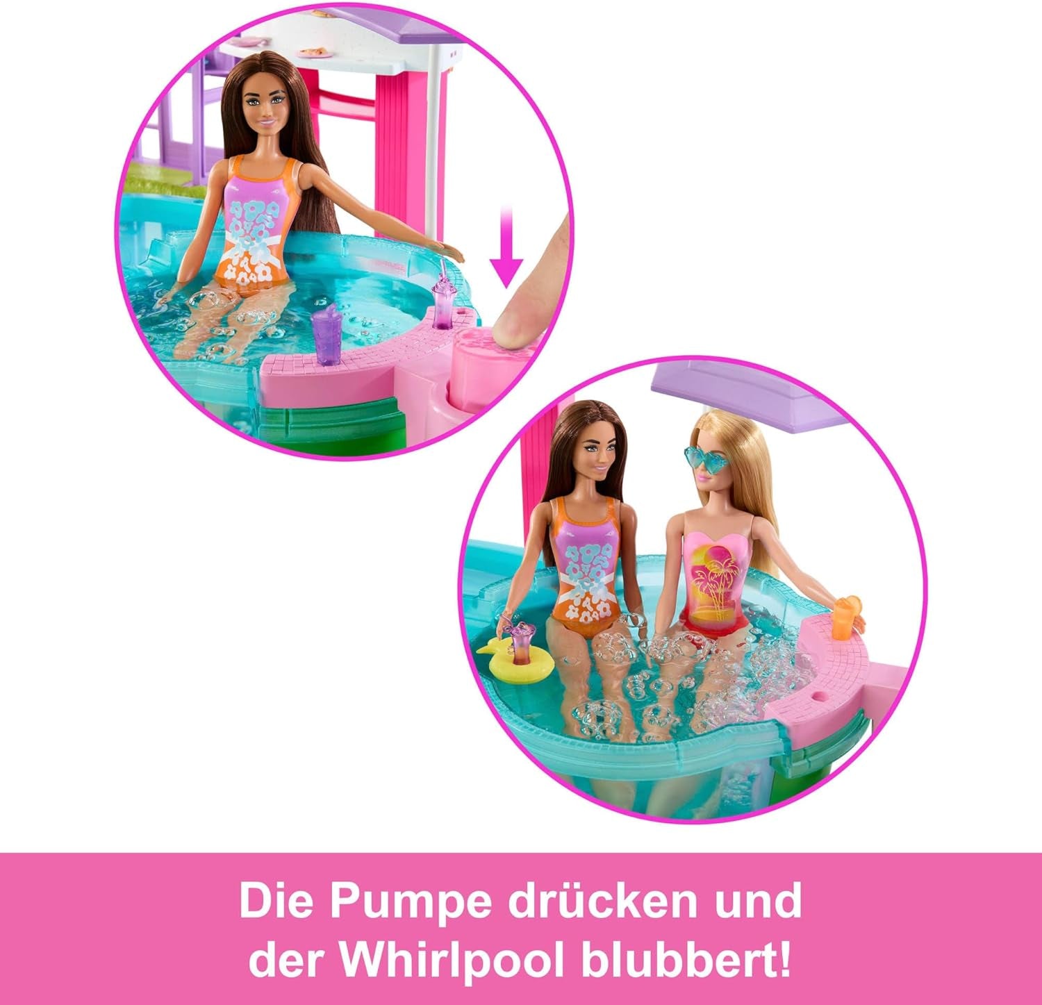 Barbie Dream Pool Playset med sex lekområden inklusive en rutschkana och jacuzzi, plus över 20 tillbehör som ett husdjur, simringar och mer, JKG83