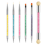 Sularpek 6 Stück Nagel Pinsel, Nagel Pinsel, Pinsel Nageldesign, Nagel Pinsel Set, Nail Art Dotting Tools Mit 1 Sponge Brush Applikator, Nageldesign Zubehör Für DIY Nail Art Design