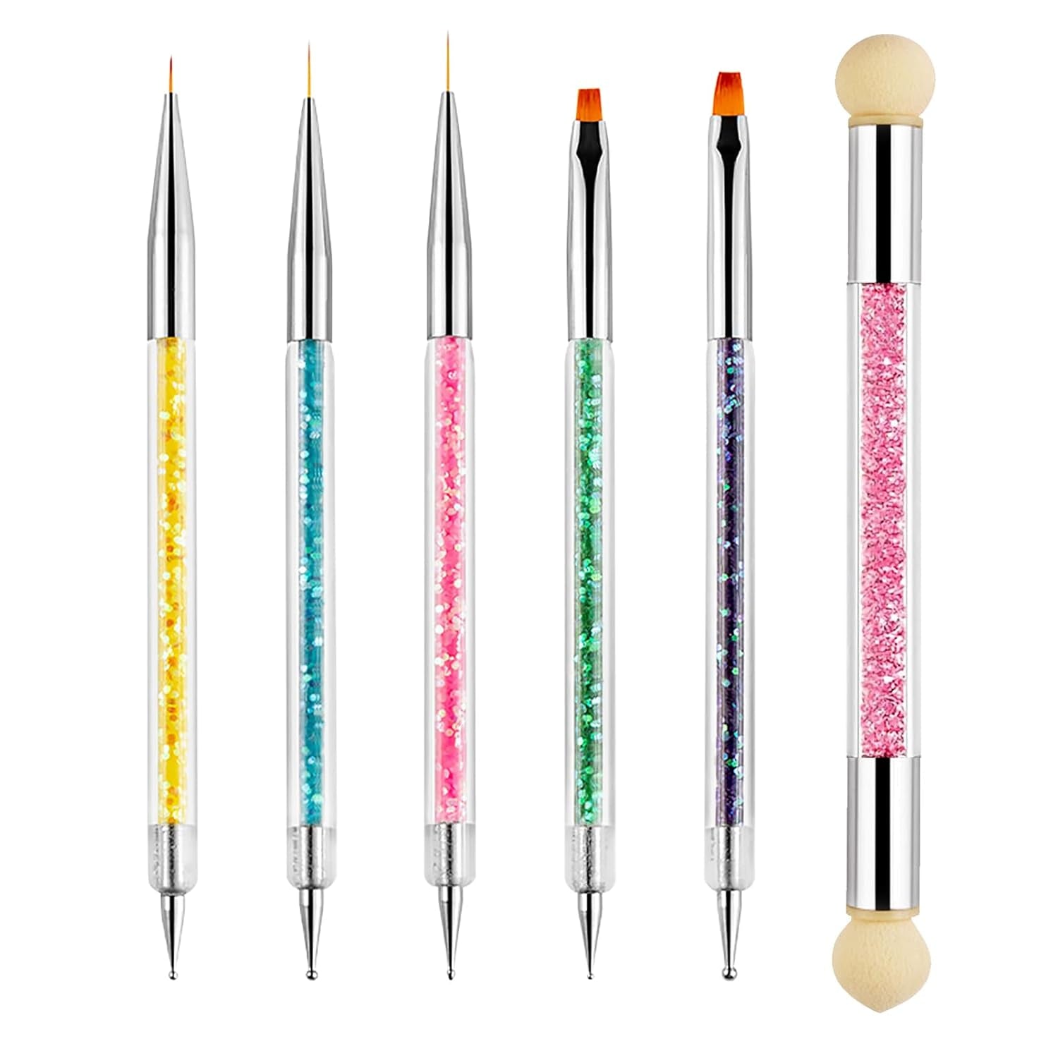 Sularpek 6 Stück Nagel Pinsel, Nagel Pinsel, Pinsel Nageldesign, Nagel Pinsel Set, Nail Art Dotting Tools Mit 1 Sponge Brush Applikator, Nageldesign Zubehör Für DIY Nail Art Design
