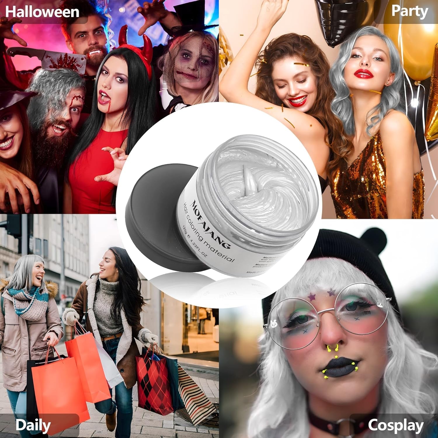 Tillfällig hårfärg, styling hårton för män kvinnor, naturlig hårpomada, hårfärgningsvax för fest, cosplay och halloween, 4,23 oz (silvergrå) Naty Shop hårfärgning