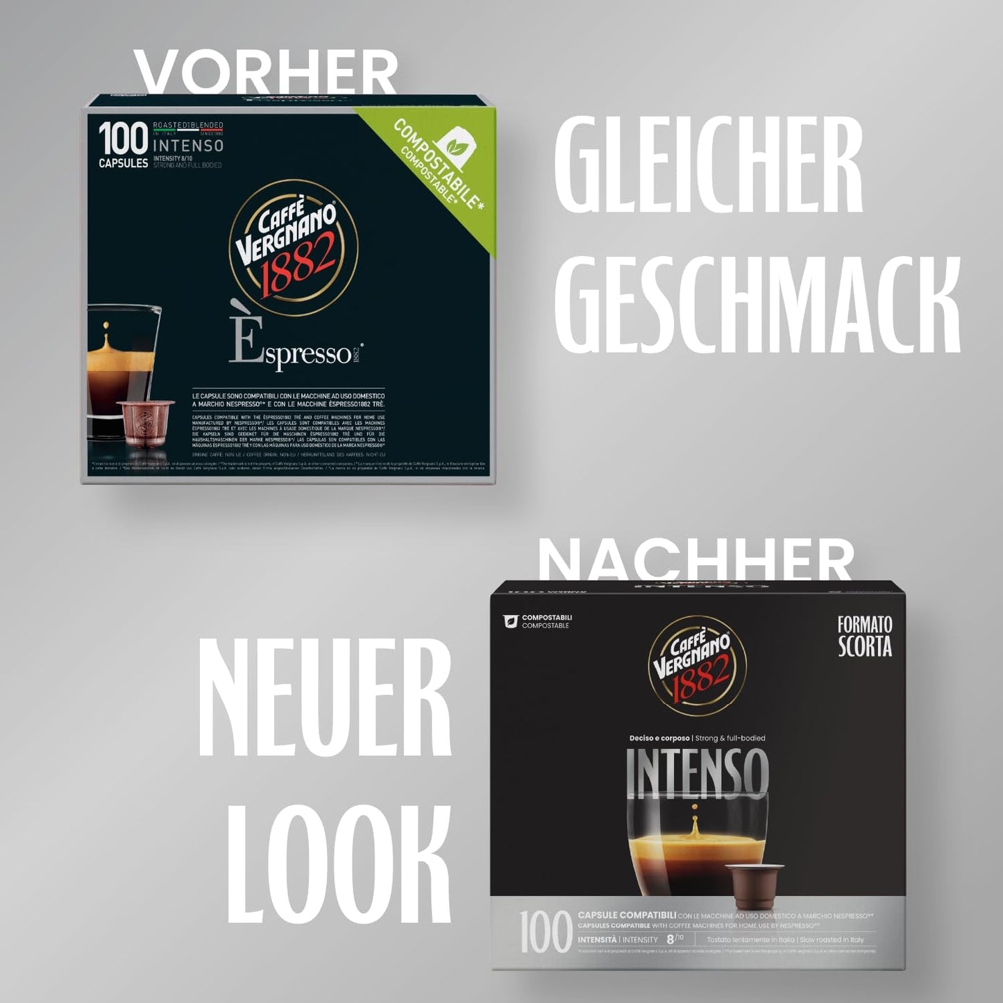 Caffè Vergnano 1882 - Èspresso Kompostierbare Kaffeekapseln , kompatibel med Nespresso, Intenso (Intenso) - Packung Enthält 100 Kapseln