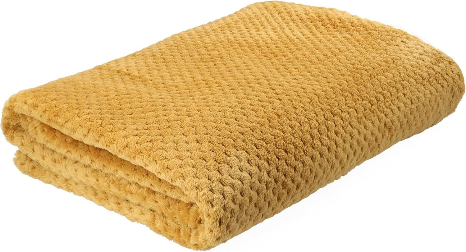 HOMLA Noah Mjuk dekorativ filt - mysig polyesterfiberfilt för hem fluffig filt för bäddsoffa - 150 X 200 cm riskornsmönster senapsfärg Sängar och filtar Besuche den HOMLA-Store Standardtitel