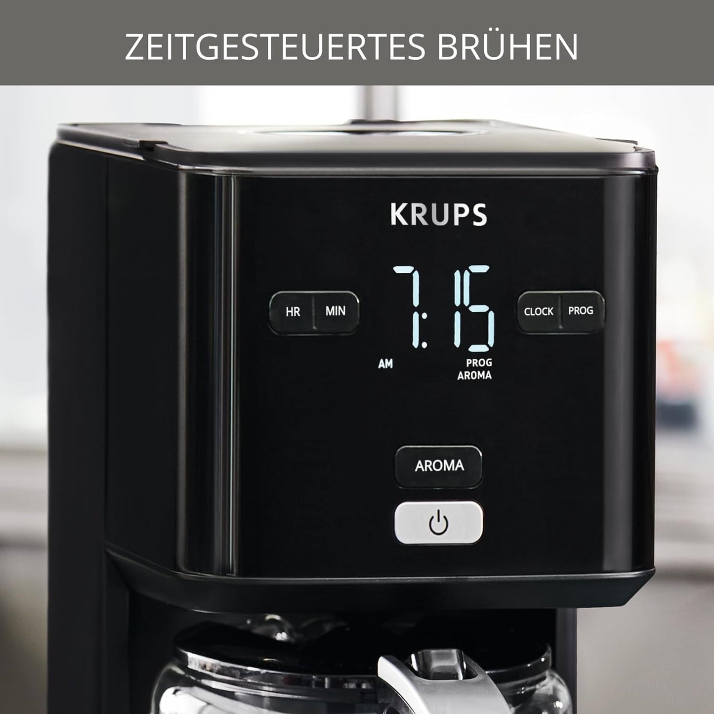Krups Smart'n Light kaffemaskin med timer, för 1,25 liter filterkaffe, varmhållningsfunktion, automatisk avstängning, svart, KM600810
