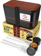 Umami Lunchbox för vuxna, Stapelbar Bento Box med 4 bestick och fack, Vuxen Lunch Box, To-go salladsbehållare, Picknick / Office Lunch Box, Kolgrå, 1500ml Matförvaringslådor Naty Shop Sapele Svart L - 1500 Ml Staplingsbar inuti varandra