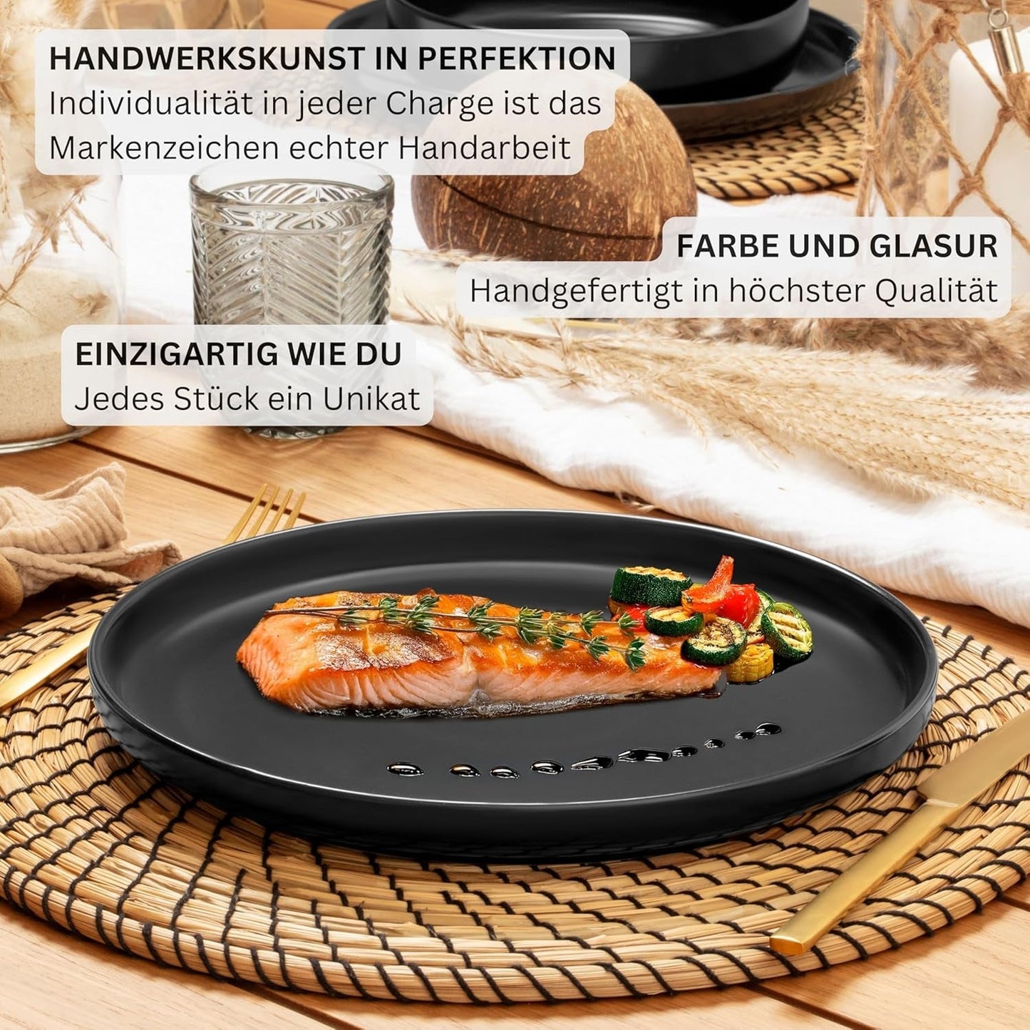 SÄNGER Madeira | 24-delat kombinerat servisset, 6-personers servisset i stengods, 6 mattallrikar, 6 frukosttallrikar, 6 middagstallrikar, 6 pastaskålar, servis- och skålset, mattsvart | VÄRDESAMLING