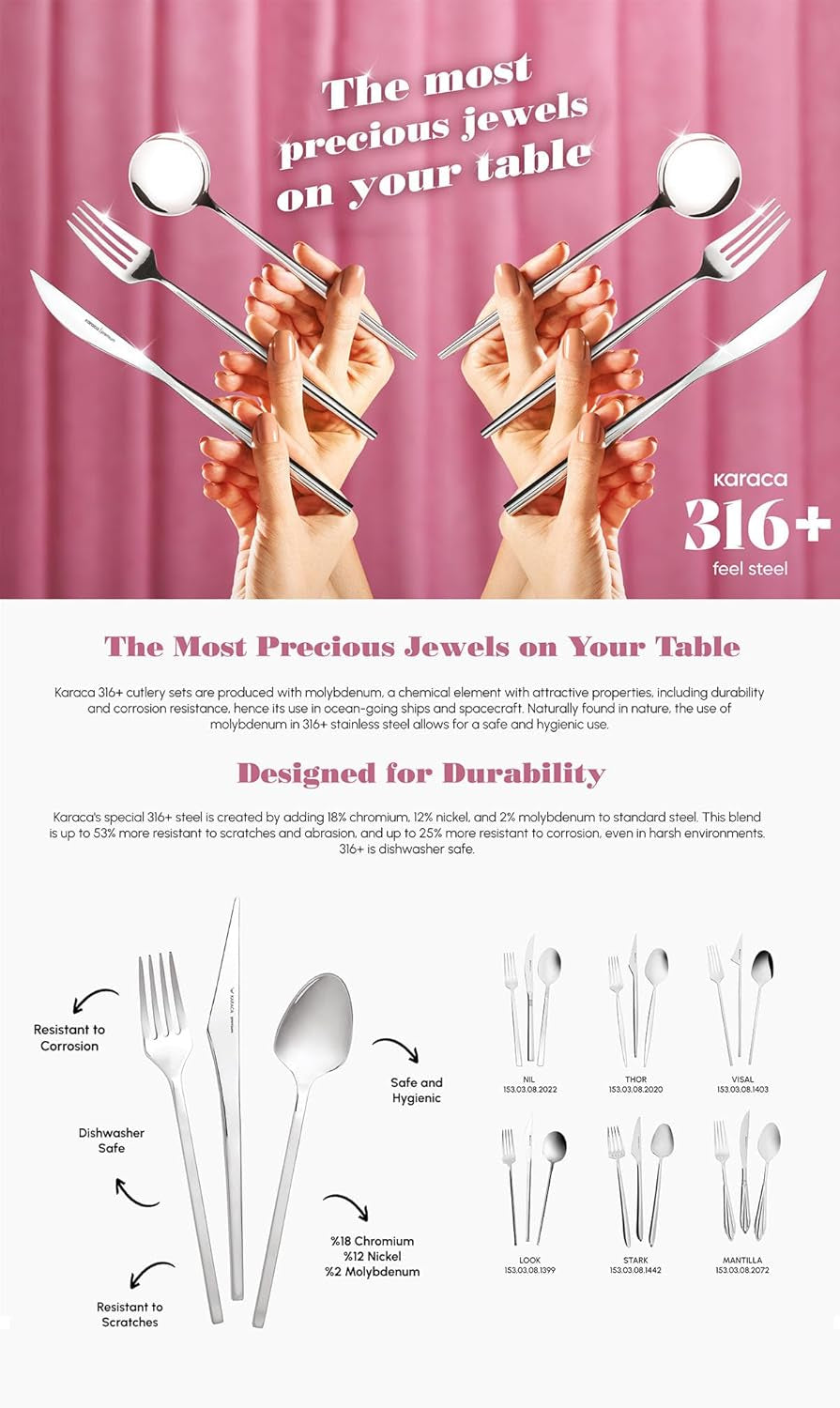 Karaca Amour, set med 84 bestick för 12 personer Kitchen Naty Shop