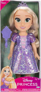 Disney Princess Rapunzel 35 cm docka, reflekterande glitterögon, rörliga leder, avtagbar klänning, skor, krona, långt blont hår, för tjejer 3+