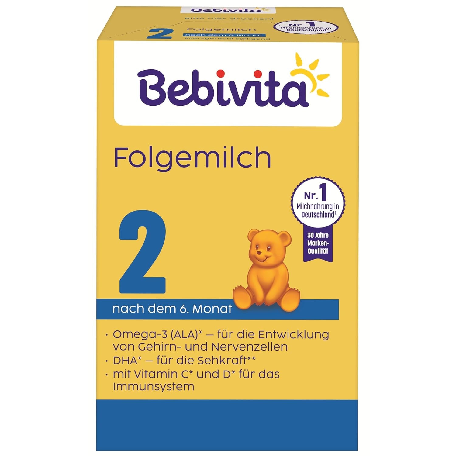 2 Folgemilch (4 x 500g), efter dem 6. Monat, med vitamin C och D, Omega-3 (DHA), altersgerecht sättigend
