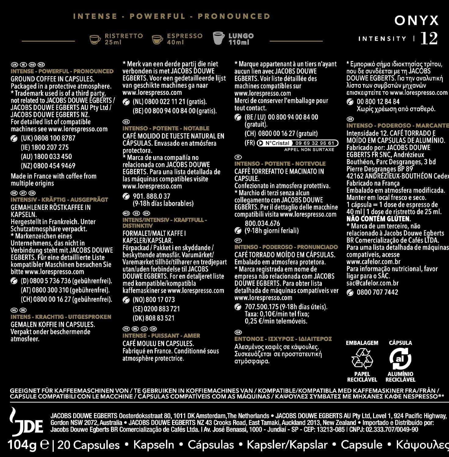 L'OR Espresso Kaffeekapseln Onyx | Intensitet 12 | 200 kompatibla Nespresso-kapslar (R)* - exklusivt för Amazon