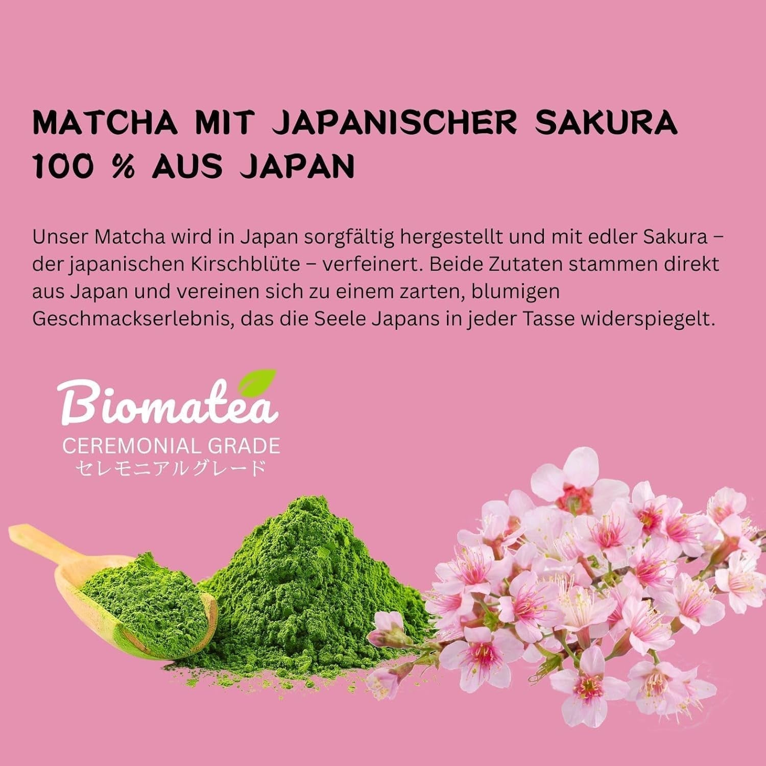 Sakura Matcha Tea 50g - Ceremoniell kvalitet från Japan - Premium grönt te med Sakura Flower Pulver - Första skörden, stenmald, vegansk, inga tillsatser