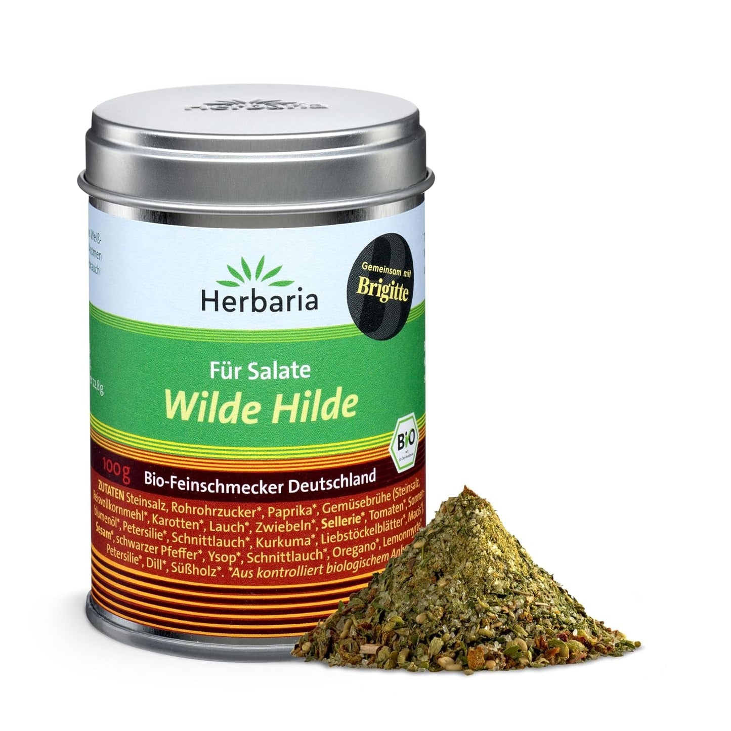 Herbaria Wilde Hilde bio 100g M-Dose-fertige Bio-Gewürzmischung - Saladgewürz für ausgefeilte Salade - mit erlesenen Ingrediens - in nachhaltiger Aromaschutz-Dose