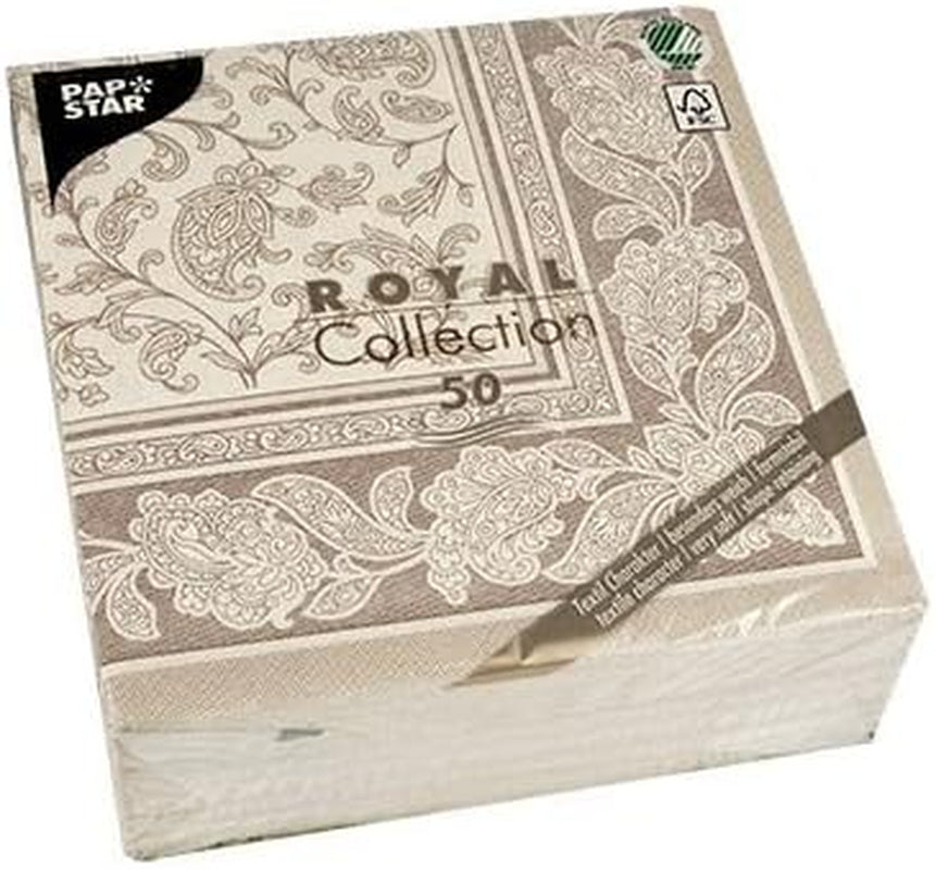 Papstar, 50 servetter "ROYAL Collection" 1/4-faldig 40 Cm X 40 Cm Mocca "Ornaments", #19894