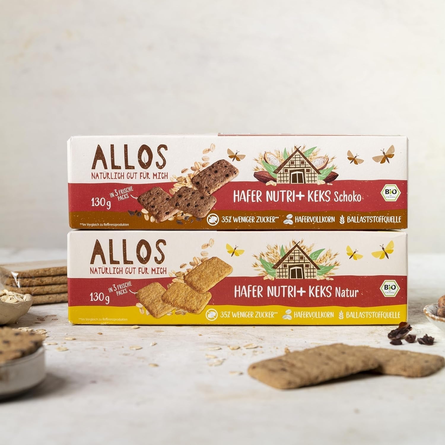 Allos Nutri ekologiska havrekex | Krispiga helhavrekex | Söta med honung 6 x 130g