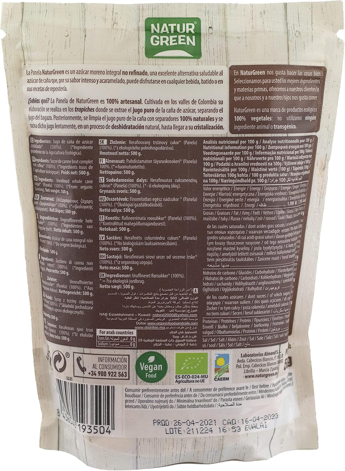 - Organisk kristalliserad panel, rent socker, ekologiskt sötningsmedel, naturlig sockerrörsjuice - 500 g, paket med 12 sötningsmedel Naty Shop