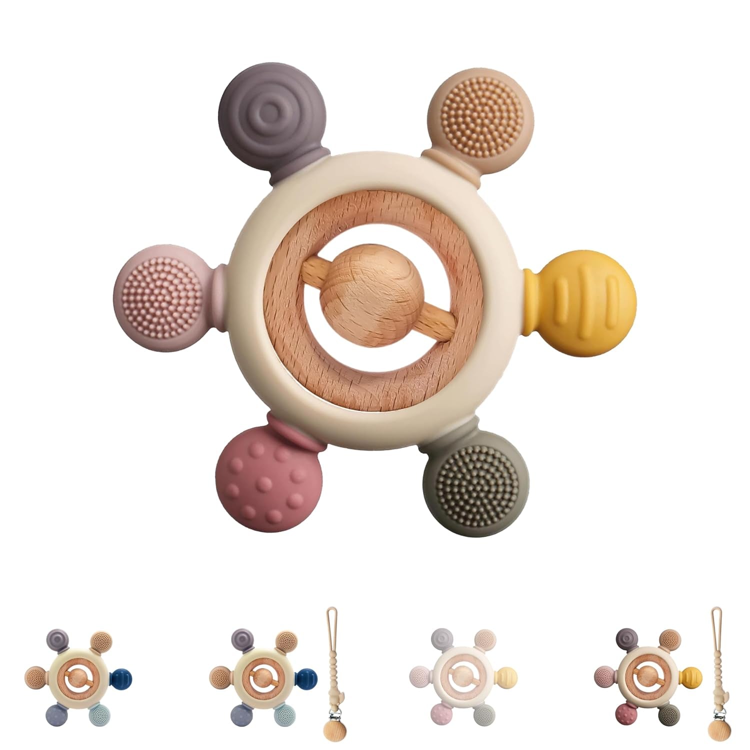 Babybitring med nappkedja - Tandningshjälp - Babyleksak 0-6 månader - Nyfödda Essentials - BPA-fri barnleksak - presentidéer för spädbarn