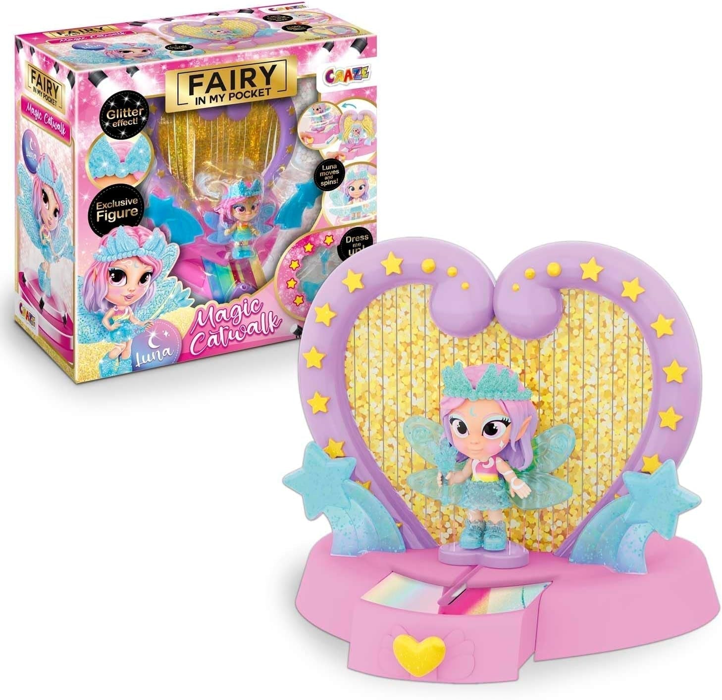 CRAZE Fairy in My Pocket | Fairy docka med vingar, samlarobjekt fairy leksak med specialeffekter som glitter, glöd i mörkret och färgförändring Dolls Naty Shop Fairy Magic Catwalk lekset