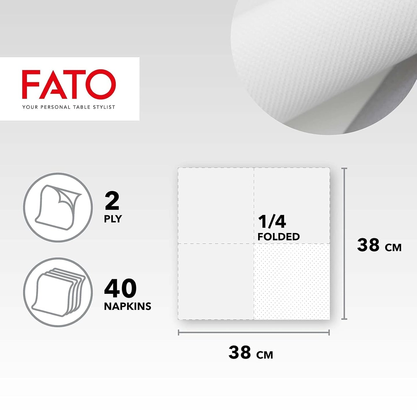 , Mjuka och delikata pappersservetter för engångsbruk 40-pack servetter Storlek 38X38 Vikta i 4 2 lager Vit färg 100 % rent cellulosapapper Fsc-certifikat (paket med 3)